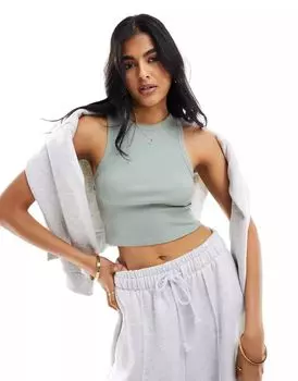 Рубчатая майка цвета хаки Stradivarius