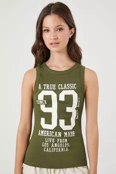 Рубчатая майка с рисунком LA Forever 21, оливковый