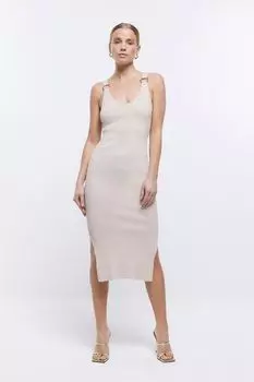 Рубчатое платье с металлическими элементами River Island, желтый