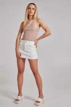 Рубчатый топ без рукавов с бретелькой на шее Pink Vanilla, бежевый