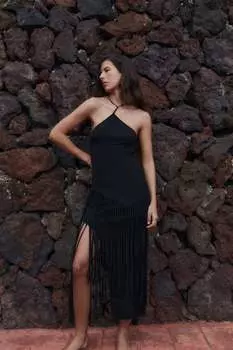 Рубчатый топ с окрашиной ZARA, черный