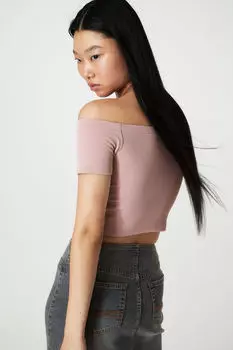 Рубчатый топ с открытыми плечами H&M, розовый