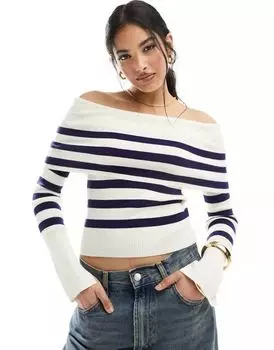 Рубчатый топ в полоску с открытыми плечами ASOS