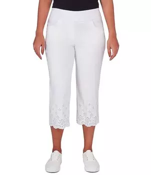Руби Роуд. Брюки без застежки с эластичной вышивкой и люверсами на подоле Ruby Rd., белый