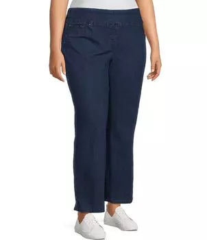 Руби Роуд. Джинсы из экстра-эластичного денима больших размеров с прямыми штанинами и застежкой на щиколотке Ruby Rd., синий