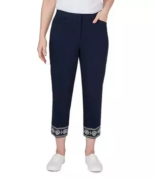 Руби Роуд. Укороченные брюки с вышивкой на подоле миниатюрного размера, устойчивые к морщинам Ruby Rd., синий