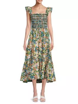 Рубиновое многоярусное платье-миди Cara Cara, цвет Blush Field