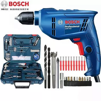 Ручная электрическая дрель Bosch, бытовая самоблокирующаяся головка, электрическая отвертка GBM400, набор профессиональных инструментов