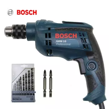 Ручная электрическая дрель Bosch + спиральный ротор GBM10, комплект бытового электроинструмента
