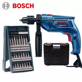 Ручная электрическая дрель Bosch, ударная дрель, бытовая электрическая отвертка, ящик для инструментов, полный набор для сверления вперед и назад