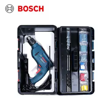 Ручная электрическая дрель Bosch, ударная дрель, бытовая электрическая отвертка, ящик для инструментов, полный набор для сверления вперед и назад