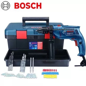 Дрель электрическая Bosch GSB550 + комплект сверл, ящик для инструментов