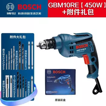 Дрель электрическая Bosch GBM10RE, 10 мм + комплект сверл