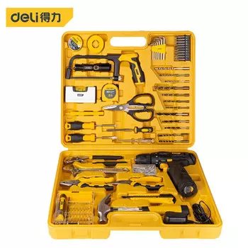 Ручная дрель Deli, бытовой набор DL1085L, перезаряжаемая литиевая дрель, электрическая отвертка, набор электроинструментов из 85 предметов