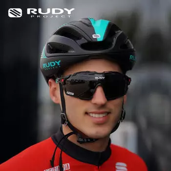 Велосипедный шлем RUDY PROJECT спортивный защитный, черный/голубой