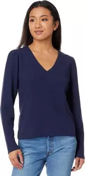 Рукав-буф Вафельный V-образный вырез Lilla P, темно-синий