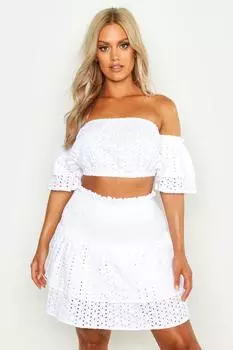 рукава с люшками и мини-юбка, из двух частей Boohoo, слоновая кость