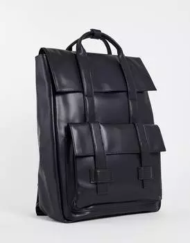 Рюкзак ASOS DESIGN с двойными ремнями из черной искусственной кожи