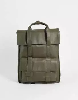 Рюкзак ASOS DESIGN с двойными ремнями из искусственной кожи цвета хаки