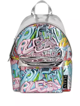 Рюкзак Bombing Graffiti с эффектом металлик Philipp Plein, серебяный