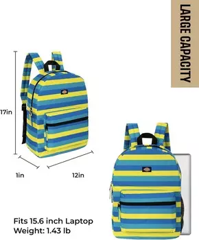 Рюкзак Dickies Freshman с классическим логотипом, водонепроницаемый повседневный рюкзак для путешествий, подходит для ноутбука 15,6 дюйма (лимонно-синяя полоска)