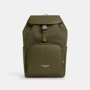 Рюкзак гонщик COACH, цвет silver/olive drab/olive drab
