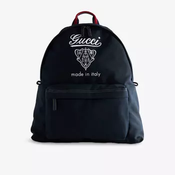 Рюкзак Gucci из канваса с логотипом, темно-синий