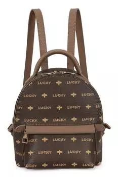 Рюкзак из экокожи с логотипом Lucky Bees, коричневый
