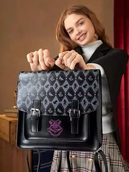 Рюкзак из искусственной кожи Shein с геометрическим узором, черный