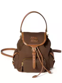 Рюкзак из канваса с кожаной отделкой MIU MIU, коричневый
