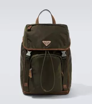 Рюкзак из переработанного нейлона с отделкой под замшу Prada, Muschio+Cacao