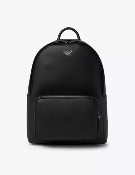 Рюкзак из сафьяновой кожи с металлическим логотипом Emporio Armani, черный
