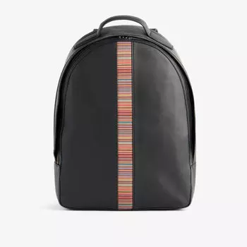 Рюкзак из зерненой кожи с полосатыми вставками и молнией Paul Smith, черный