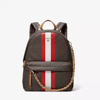 Рюкзак Michael Michael Kors Slater Medium Signature Logo Stripe Backpack, коричневый/красный