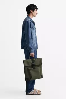 Рюкзак прорезиненный с клапаном ZARA, хаки зеленый