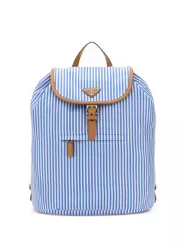 Рюкзак с кожаной отделкой в полоску Prada, синий