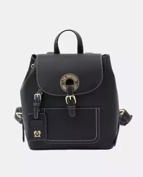 Рюкзак с круглой золотой деталью и контрастной строчкой Love Moschino, черный