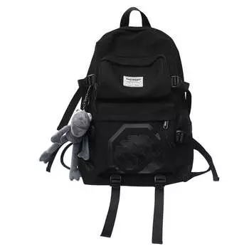 Рюкзак унисекс Barang Balang, Черный с белым + серый кулон-лягушка