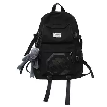 Рюкзак унисекс Barang Balang, Черный с синим + серым кулоном-лягушкой