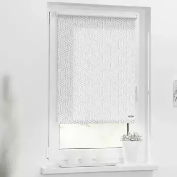 Рулонные шторы с боковым подъемом andas «Pickford», затемнение, затемняющий экран для конфиденциальности, без сверления, Мортен Георгсен, светозащита, современный рисунок, серый/белый
