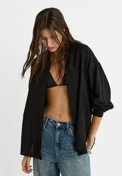 Rustikales повседневная блузка на пуговицах Stradivarius, черный