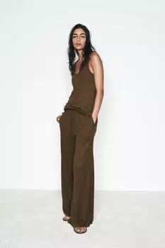 Рустиковые широкие брюки ZARA, хаки