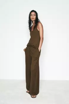 Рустиковые широкие брюки ZARA, хаки
