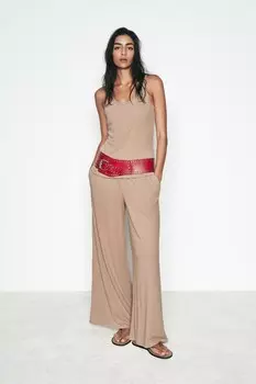 Рустиковые широкие брюки ZARA, кэмел