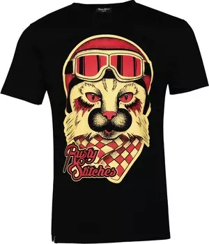 Rusty Stitches Cat Biker Футболка,