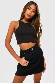 Рваная джинсовая юбка с высокой талией boohoo, черный