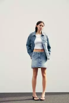 Рваная джинсовая юбка trf ZARA, синий