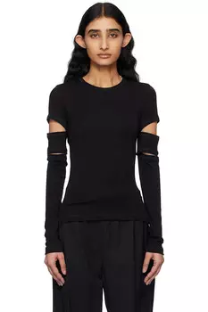 Рваная футболка с длинным рукавом Helmut Lang, черный