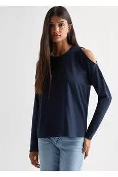 Рваная футболка с длинными рукавами Mango, темно-синий