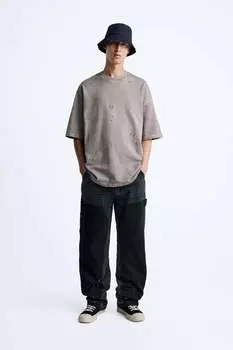 Рваная футболка ZARA, фиолетовый